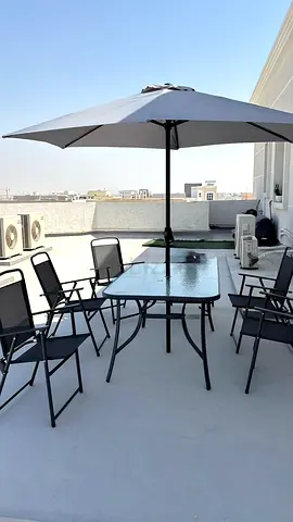 Outdoor dining set with umbrella - table + 6 chairs+ free bbq