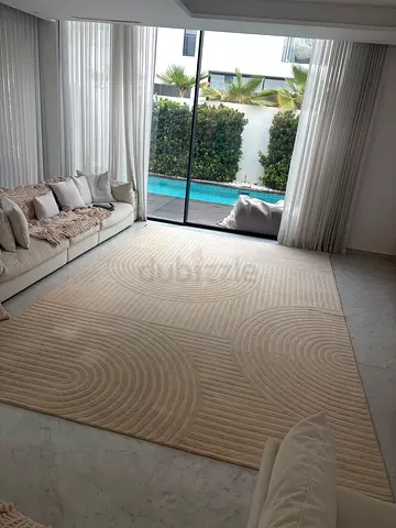 Large Beige Textured Area Rug with Circular Pattern - good condition it’s been cleaned tiny few mark