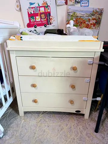 White solid wooden baby changing table with drawers - excellent condition