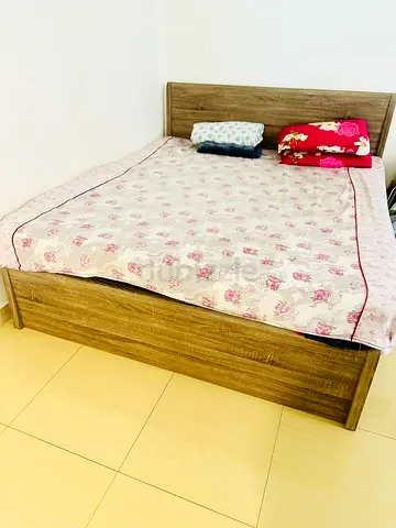 Wooden Double Bed with Headboard and Storage Base - Good Condition