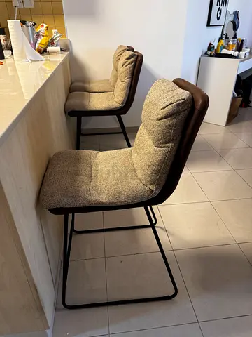 Set of 4 Modern Fabric Counter Stools with Metal Frame - Beige/Brown