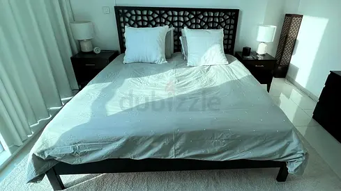 West elm queen  Size Wooden Bed Frame with two side tables