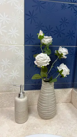 Vase, roses and soap dispenser from home center