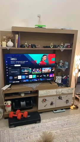 Wooden TV Entertainment Unit with Storage Shelves
