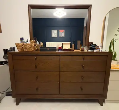 Lyrah Walnut 8-Drawer Dresser with Mirror - Solid Wood