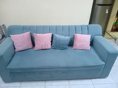 Blue 3-Seater Sofa with Cushions - Good Condition