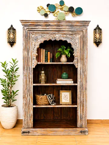 Hand-Carved Antique Solid Wood Bookshelf
