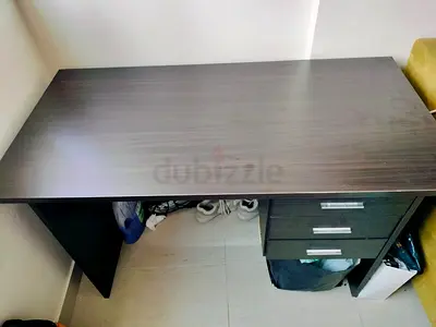 Dark Wood Office Desk with 3 Drawers - Good Condition