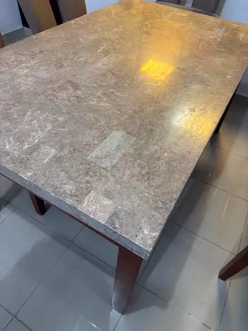 Marble-Top Dining Table with Wooden Legs - Seats 6