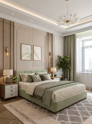 Modern Upholstered Queen Bed with Headboard - Light Green