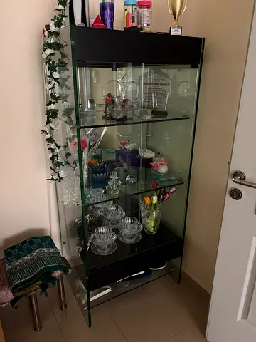 Glass Display Cabinet with Black Frame — 4-Shelf Showcase