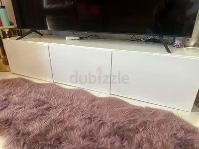 White low TV cabinet / media console - 3 compartments