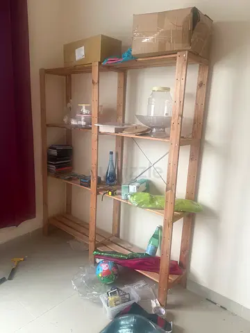 IKEA-style wooden shelving unit / bookcase - light pine, good condition