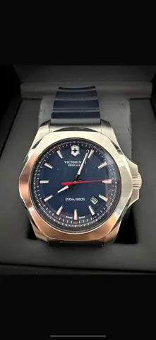 Victorinox I.N.O.X. Mens Watch — Blue Dial, Stainless Steel, Rubber Strap