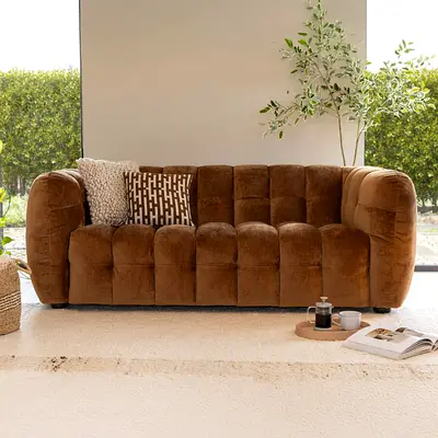Dark brown velvet 3 seater tufted sofa