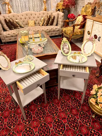 Pair of Vintage Grey Bedside Tables / Nightstands - Good Condition