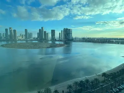 Free AC | 3-bedroom apartment with living room in Al Khan | sea view | parking | free gym & pool | master maid’s room | built-in wardrobes | prime loc