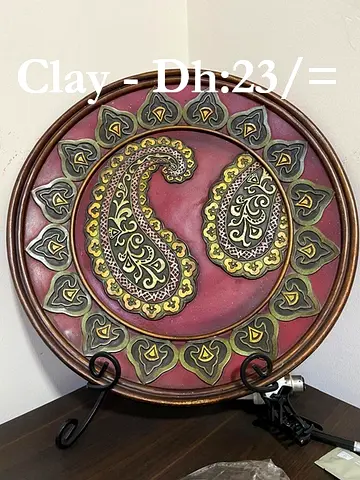 Handmade Clay Decorative Plate with Paisley Motif - Dh 23