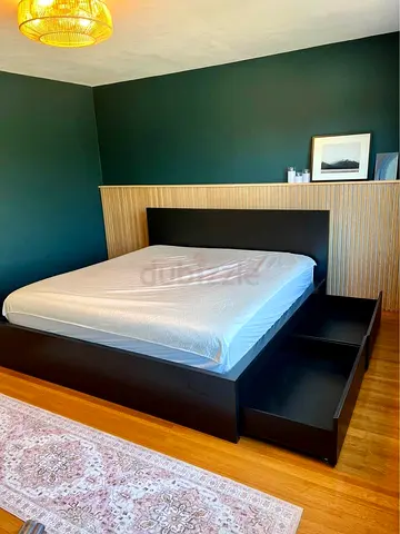 Ikea King Black Malm bed frame with Ikea King mattress