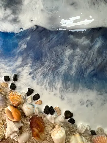 Handmade Ocean Resin Wall Art with Seashell Accents