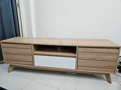 Wooden TV Entertainment Unit with Storage - Light Oak Finish