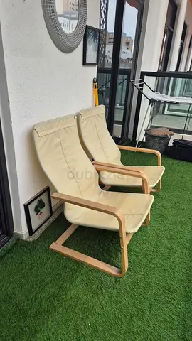 Pair of IKEA Poäng Armchairs Light Wood Frame.