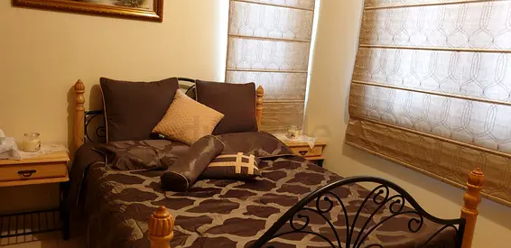 Wood and Metal Double Bed with Side Tables, wardrobe and dresser - Good Condition