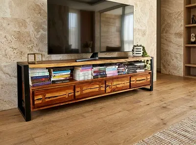 Acacia tv stand live edge 4 drawers