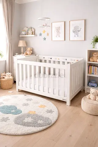 White Wooden Baby Crib - Good Condition