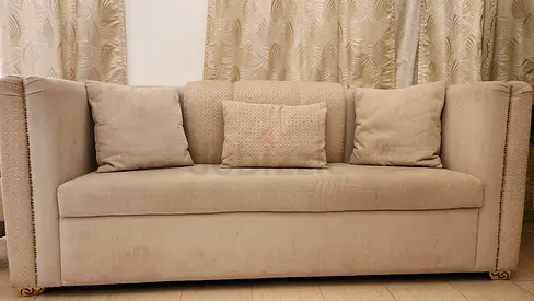 Beige Sofa set with 2 sofas, 2 chairs and one ottoman