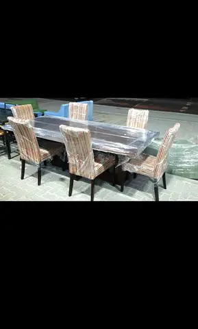 6-Seater Dining Table Set with Upholstered Chairs - Good Condition