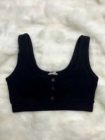 ORIGINAL ADANOLA Black Ribbed Crop Tank Top – Size S (Like New)