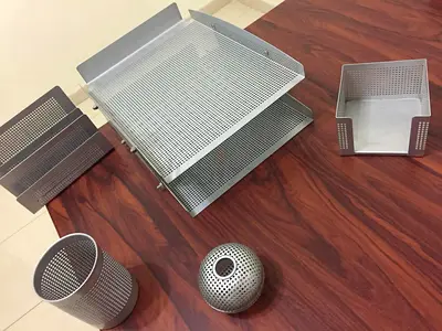 IKEA SKÅDIS metal desk organizer set — trays, pen holders, small bins (silver)