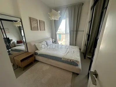 Home centre Queen fabric upholstered bed with very expensive mattress with black Mirror