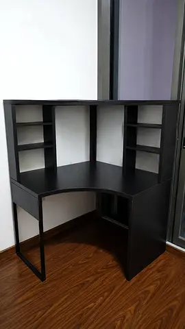 Compact Corner Computer Desk with Shelves - Dark Wood