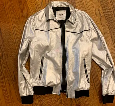 Silver Zara Metallic Bomber Jacket - Men’s Size M size 40