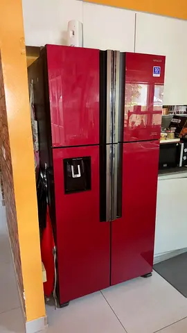 Red Side-by-Side Refrigerator with Water Dispenser - Good Condition