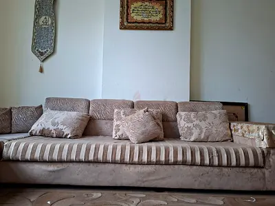 Free Urgent- Beige 4-Seater Plush Sofa with Cushions -