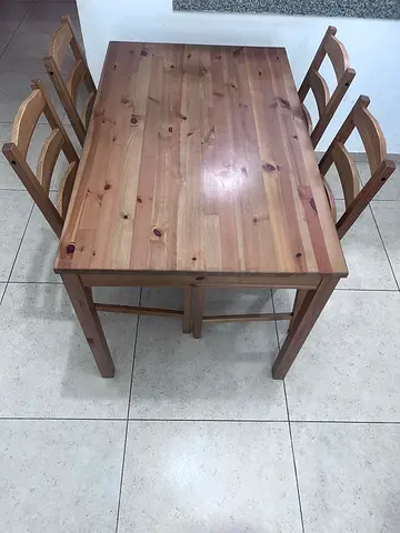 IKEA Solid Wood Dining Table with 4 Chairs - Natural Finish(easy to fit in suv for transport)