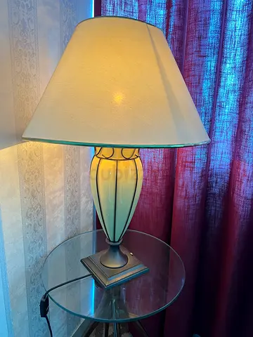 Glass Table Lamp with Beige Fabric Shade - Classic Design