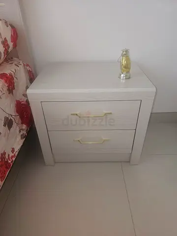 Home center White wooden bedside table with two drawers - good condition