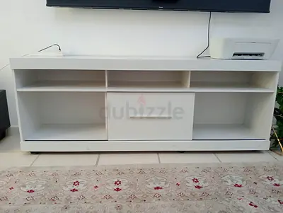 White TV Entertainment Unit with Storage - Good Condition