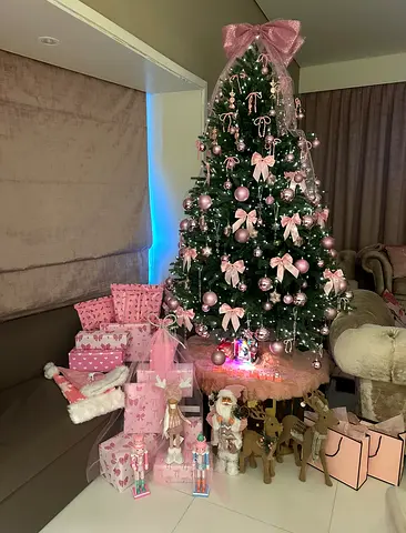 Pre-lit Pink Christmas Tree with Decorations and Gifts