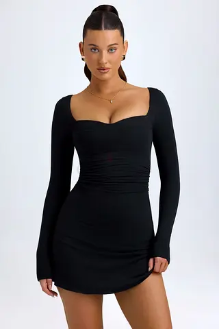 ORIGINAL OH POLLY Black long-sleeve bodycon mini dress, size S (fits true to size)
