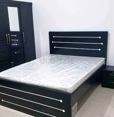 Brand New Black Wooden Queen size Bed with Mattress and Matching Wardrobe