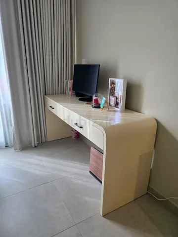 Custom-made MDF cream curved dressing table / desk with drawers