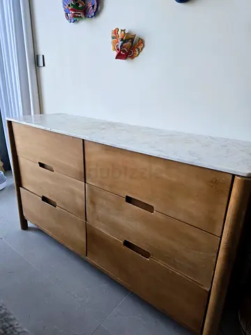 Solid Wood Dresser with Real Marble Top – 6 Drawers
