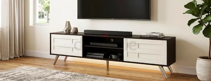 Mid-century Modern TV Console / Entertainment Unit - Dark Wood with White Panels