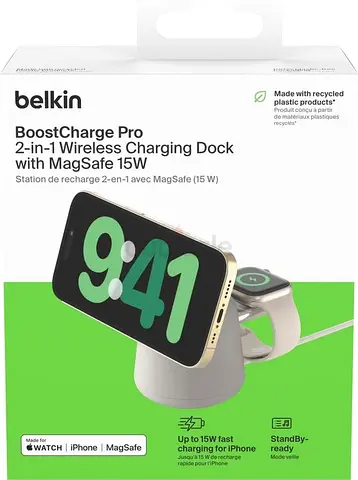 Belkin BoostCharge Pro 2-in-1 Wireless Charging Dock with MagSafe 15W Fast Charge