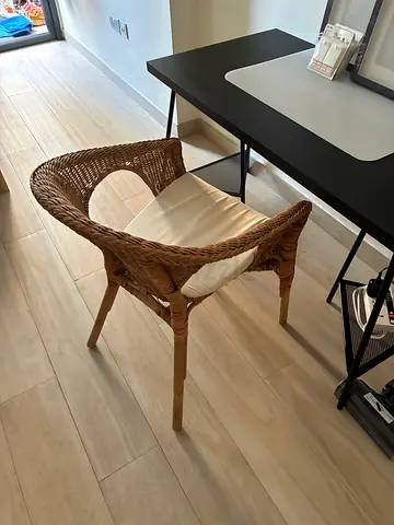 Wicker Rattan Dining Chair with Cream Cushion